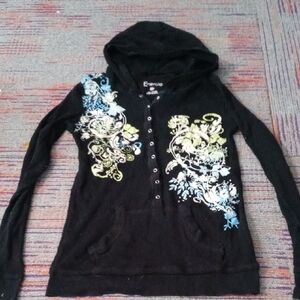 Energie Black Hoodie with Artistic Blue and Green Patterns